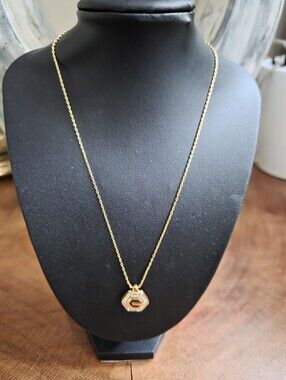 Givenchy Gold Plated Vintage Hexagon Pendant Necklace With Crystals